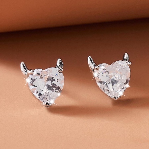 Any 2/$20! Crystal Devilish Heart Stud Earrings - Picture 3 of 5